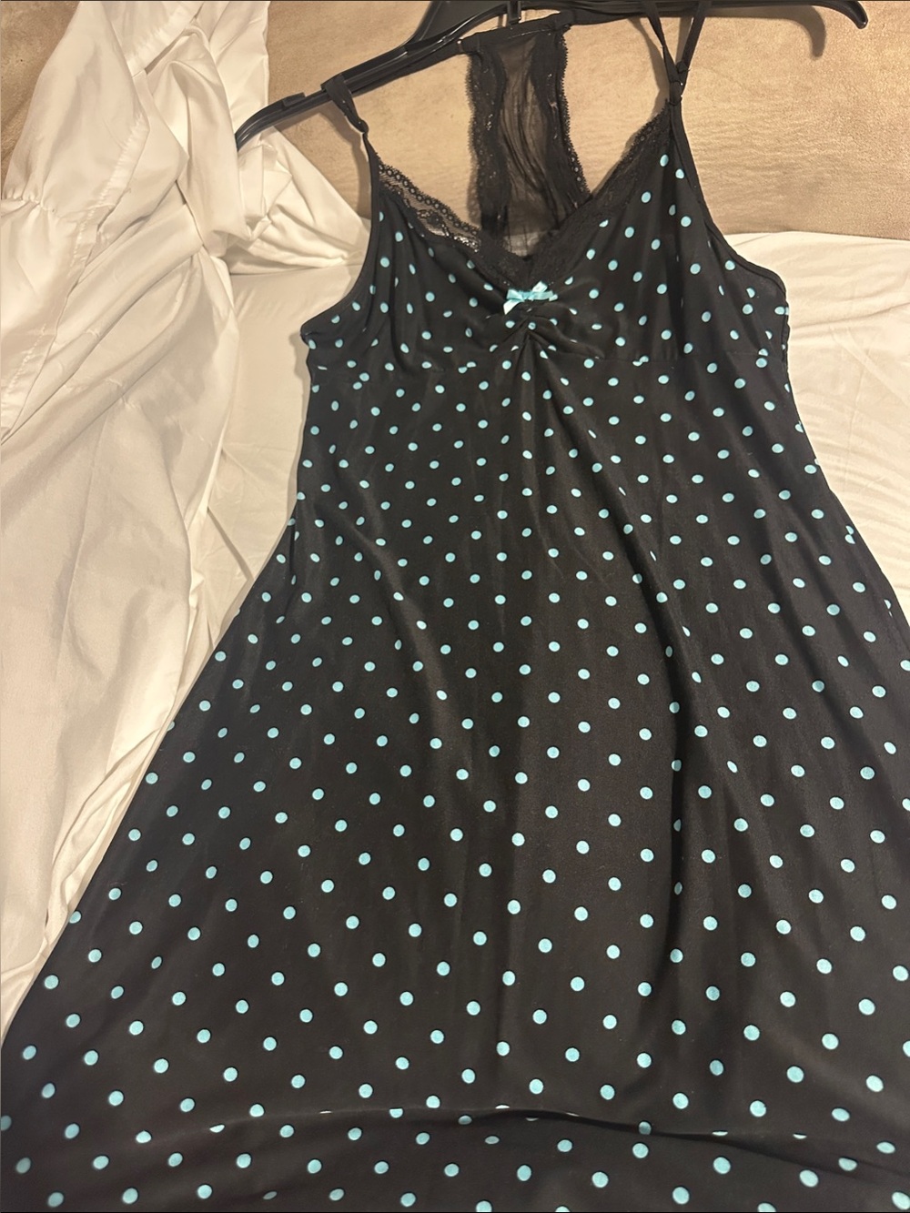 Black Slip Dress nightie with Light Blue Polka Dots